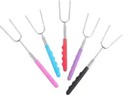 5Pcs Extendable Stainless Steel Roasting Sticks Skewers for Camping BBQ and Grilling Safe Distance Cooking with Heat Resistant Non Slip Handle