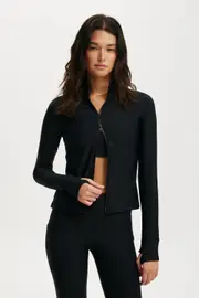 [Body] Body - Fleece Lined Zip Thru Long Sleeve - Black S BLACK