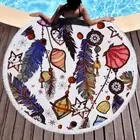 Shell Leaves Round Beach Pool Towel Fringe 150cm Throw Yoga Picnic Blanket Mat