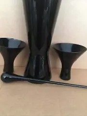 Vintage Finland Mid-Century Modern black Glass Cocktail Pitcher stir Stick cups