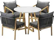 LI LIVSIP 5PCS Outdoor Patio Furniture Set 4 Armchair a Dining Table, Outdoor Conversation Set with Soft Cushions, for Garden Poolside Porch Backyard, Grey&Brown