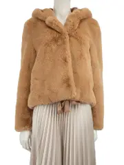 Camel Faux Fur Hooded Jacket