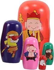 Sosoport 5 Pcs Wooden Dolls Wukong to West Monk for Educational Nesting for Cognitive Development Imaginative Play Present for Birthdays Christmas