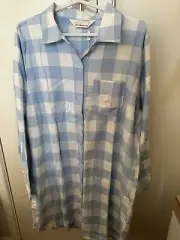 PETER ALEXANDER CHECK GRID NIGHTIE VISCOSE FLANNELETTE BLUE WHITE SIZE M