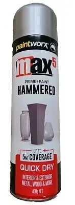 Hammered Silver Prime and Paint Spray Covers 5m2 Fast Dry Metal Wood Etc 400g