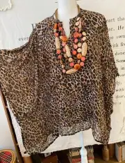 Nina Leonard Leopard Printed Chiffon Kimono Tunic Top with Tank M New