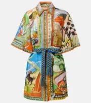 [Alemais] Alémais Lucky Pace printed linen shirt dress UK 16 multicoloured