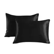 Satin Pillowcase Set of 2 Silk Pillow Cases for Hair and Skin Satin Pillow Covers 2 Pack with Envelope Closure (51*76cm Black)