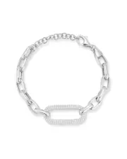 Chloe and Madison Silver CZ Pave Bold Link Bracelet