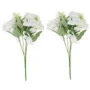 2Pcs 5 Branch Artificial Silk Peony Hydrangea Fake Flowers with Stem, White