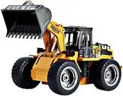 Huina 1:18 Front End Loader 6Ch Metal Bucket RC Bulldozer, 350x150x150mm, Ages 6+, Includes RC Bulldozer, 4.8V 400mAh Battery, Transmitter, USB Cable, Manual