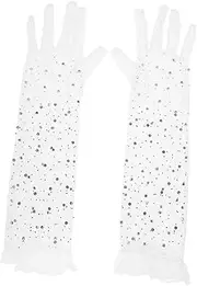 [Ipetboom] 1 Pair Elegant Rhinestone Fishnet Long Gloves Mesh Evening Party Accessories for Women Lightweight Lace Design for Bridal Prom and Formal Events