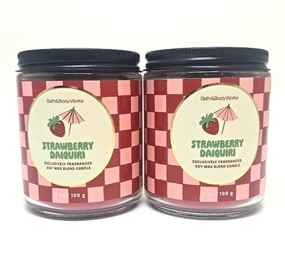 Bath Body Works Strawberry Daiquiri 2 Single Wick Candles 7 Oz Rum Citrus notes