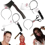 Halloween Costume Scary Weapon Headband, 4pcs Plastic Knife Axe Razor and Scissor Head Zombie Accessories, Scary Halloween Accessories Zombie Accessories for Party Halloween Horror Makeup