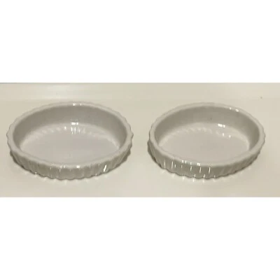 2 Hall China Ramekin #851 Fluted Creme Brulee Off White Oval Dish
