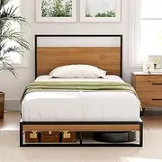Artiss Single Bed Frame Platform Beds Base Heavy Duty Metal Frames with Headboard Bedroom Room Decor Home Furniture Black with Reinforced Legs, Modern Design