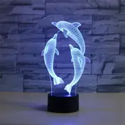 Dolphins Shape 3D Colorful LED Vision Light Table Lamp USB Touch Version