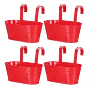 4 Pcs 11" Iron Balcony Rail Planter with Drainage Holes and Hooks, Red