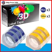 6Pk LabelTape 3D For Dymo Office-Mate II (154000) Label Makers|3Blue+3Yellow
