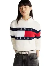 [Tommy Jeans] Colour-Blocked Flag Relaxed Jumper in White