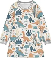 [Caihoyu] Baby Girls Princess Dress Toddler Baby Crew Neck Birthday Outfit, Illustration of a Dinosaur Plant on a White Background, 8 Years