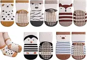 [Exegawe] Toddlers No Slip Socks, Cartoon Baby Socks with Grips Crew Slipper Socks 5 Pairs