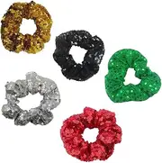 Healvian 5pcs Christmas Sequin Hair Tie Hair Bows Hairpins Christmas Hair Scrunchies Hair Bands for Women Sequins Hair Scrunchies Velvet Scrunchies Christmas Ponytail Holder Fabric