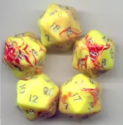 RPG Dice Set of 5 D20 - Toxic Yellow-Red