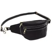 Black Leather Belt Bag for Women & Men Leather Fanny Pack Crossbody Fashion W...