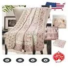 Elegant Cotton Patchwork Quilt Twin Size - Reversible Vintage Floral Throw
