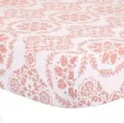 The Peanut Shell Coral Floral Print Fitted Crib Sheet ~ 100% Cotton Sateen