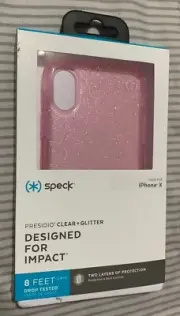 NEW Speck Presidio Clear + Glitter Case For iPhone X (5.8") - Bella Pink