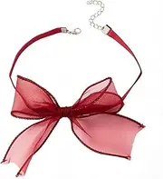 CRASPIRE Red Bowknot Collar Choker Necklace Soft Velvet Suede Fabric Sexy Retro Elegant Vintage Handmade Bow Tie Cravat Jewelry Ball Necklace Romantic Gifts for Women Wedding Prom Party Accessories