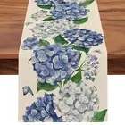 Spring Hydrangea Floral Flowers Table Runner Blue Butterfly Kitchen Dining Table