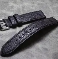 在飛比找Yahoo!奇摩拍賣優惠-代用錶帶 鋼帶 皮錶帶 黑色南非鴕鳥皮柔軟舒適錶帶20mm2