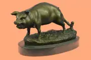 Bronze Sculpture Collectible Statue Animal SIGNED BARYE HAPPY PIG Figurine Figur
