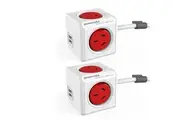 2PK PowerCube 4 Socket Mountable Power Board w 3m Cord Dual USB Charger 240v Red