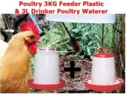 Poultry 3 Litre Water Drinker & 3kg Food Feeder Grain Seed Set