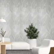 Grayish off white pearl faux fabric wave lines textured modern wallpaper roll 3D