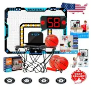 Portable Indoor Mini Basketball Hoop with LED Lights & Scoreboard for Kids