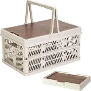 MLqkpwy Camp Box, Foldable Storage Bins, Stackable Organizer Basket with Handles Lid Utility Crates for Car Home Picnic Camping Fishing Outdoor