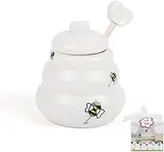 Ceramic Honey Jar with Wooden Honey Pot and Spoon Cute Mini Honey Dispenser with Heart Shaped Handle