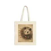 Cute Opossum "The Horrors Persist" Cotton Canvas Tote Bag
