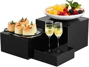 3 PCS Black Buffet Risers, Black Acrylic Food Display Stand, Square Acrylic Risers Display Stands, Mirror-Polished Display Box, Nested Storage Box, Cake Rise Stand for Parties, Birthdays, Weddings