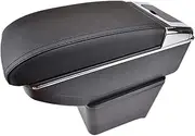Yurefax Car Armrest Rest Center Console Storage Box Cup Holder Dual Layer Armrest Arm Rest, for Polo, 9N 2002-2009 2005 2006 2007 2008 Car Armrest Storage Box(Black Thread)