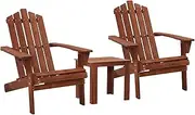 Gardeon Beach Chair Wooden Outdoor Table and Chairs Camping Adirondack, Patio Furniture Lounge Setting Armchair Garden Pool Backyard Deck with Coffee Table Brown Set of 3