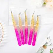 Pink Stainless Steel Eyelashes Tweezers Lashes Extension Antistatic Eyebrow Lash