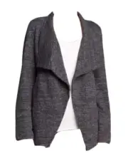 XL Eileen Fisher Charcoal Terrazzo Stretch Ripple Stand Colla Drape Front Jacket