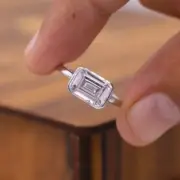 East West Emerald Cut 2.75CT Lab-Grown Diamond Bezel Setting 14k White Gold Ring