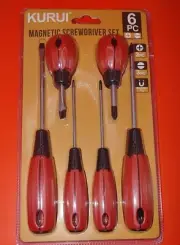 KURUI Magnetic Screwdriver Set 6-Piece Tool Set 3 Phillips and 3 Flat Head